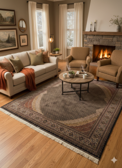 Brown Silk Persian Rug Fish Pattern 8 x 10