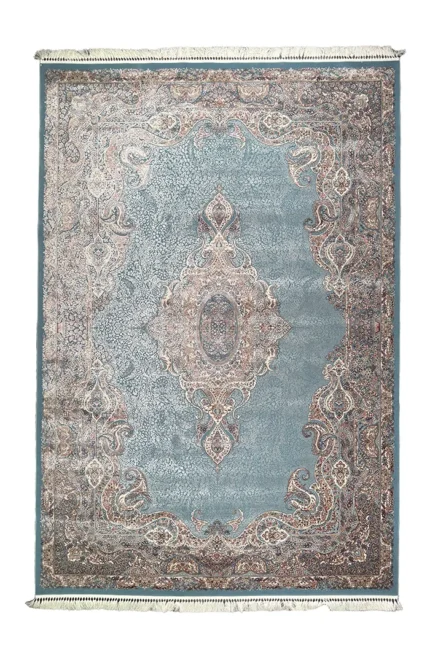 Blue and Beige Silk Persian Rug Faraz Pattern 7 x 9