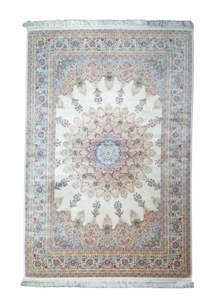 Beige and Red Silk Persian Rug Vanda Pattern 5 x 8