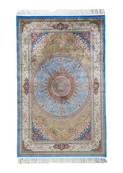Beige and Blue Silk Persian Rug Golestan Pattern 3 x 5