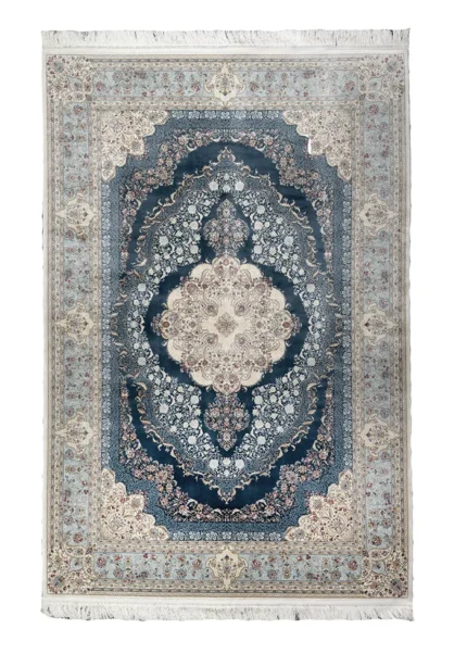 Blue and Beige Silk Persian Rug Shah Abbas Pattern 5 x 8