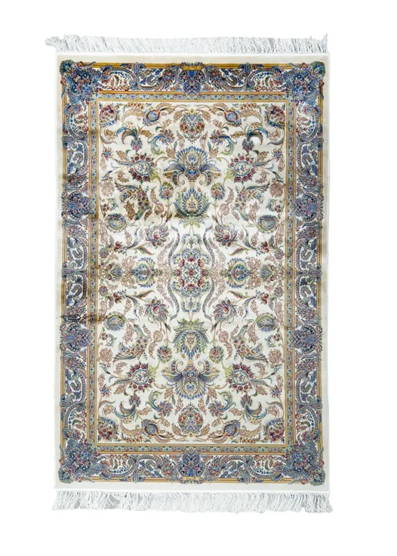 Beige and Green Silk Persian Rug Afshan Pattern 3 x 5
