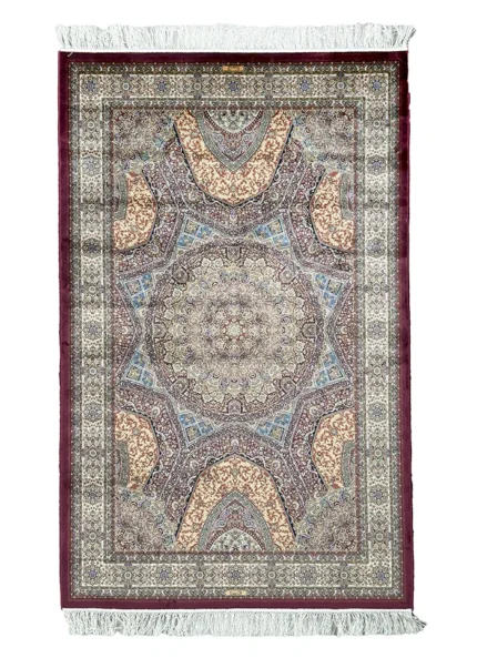 Red and Blue Silk Persian Rug Elham Pattern 3 x 5