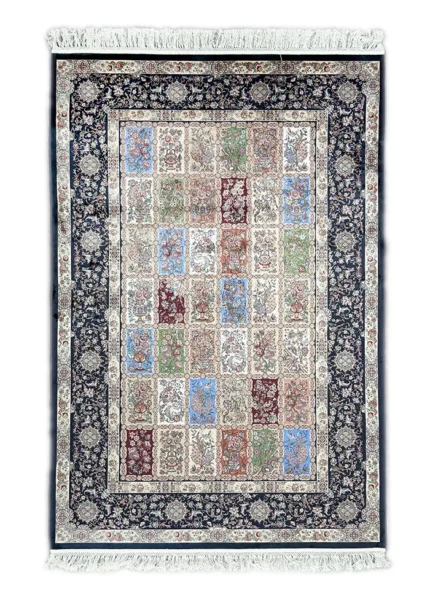 Black Silk Persian Rug Tile Pattern 3 x 5