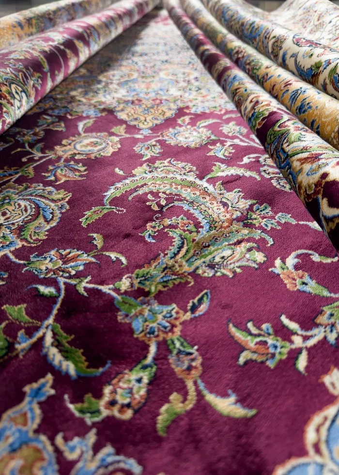 Red Silk Persian Rug Shah Abbasi Pattern 8 x 10