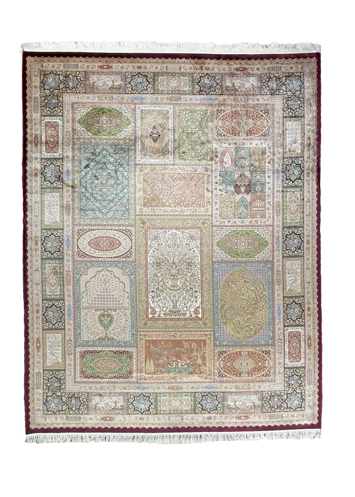Green Silk Persian Rug Tile 8 x 10