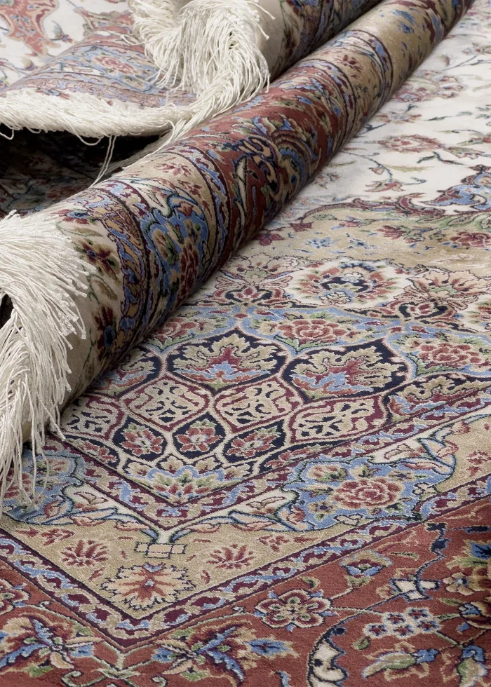 Beige and Red Silk Persian Rug Shah Abbasi 8 x 10