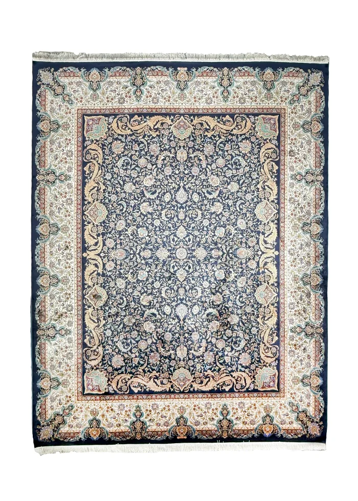 Blue and Beige Silk Persian Rug Ekbatan 8 x 10