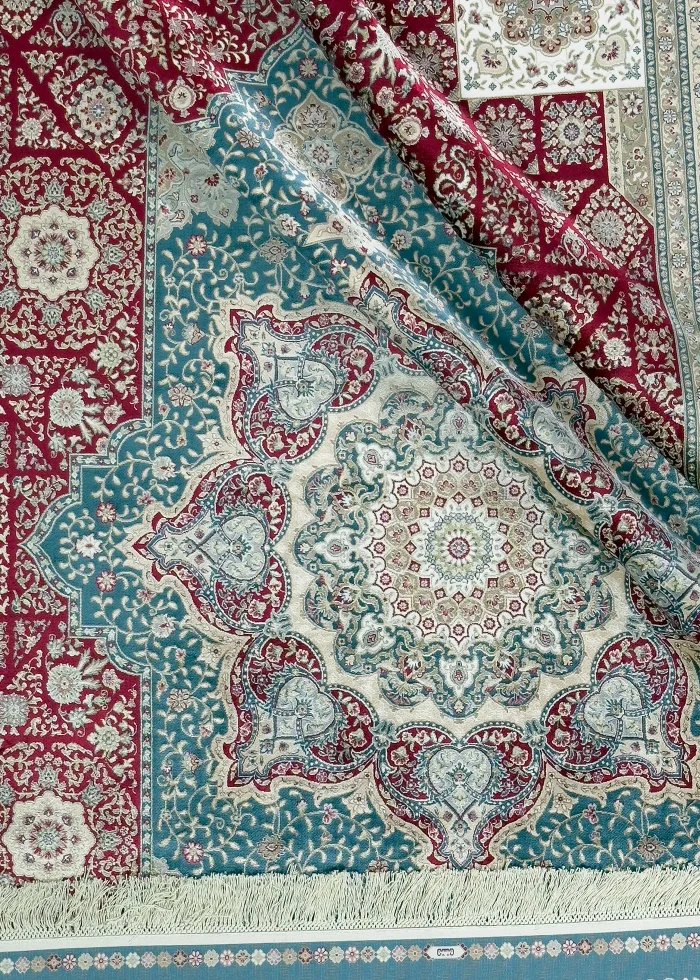 Red and Blue Silk Persian Rug Whisper Pattern 7 x 9