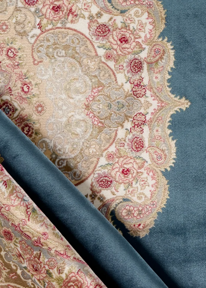 Blue and Pink Silk Persian Rug Faraz Pattern 7 x 9