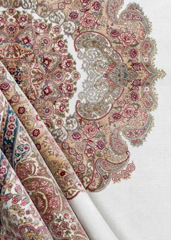 White and Pink Silk Persian Rug Faraz Pattern 5 x 8