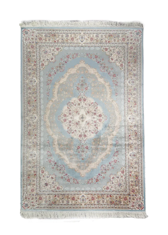 Blue and Pink Silk Persian Rug Heaven Pattern 5 x 8