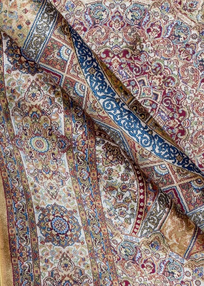 Brown and Blue Silk Persian Rug Elham Pattern 5 x 8