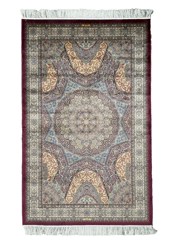 Red and Blue Silk Persian Rug Elham Pattern 4 x 6