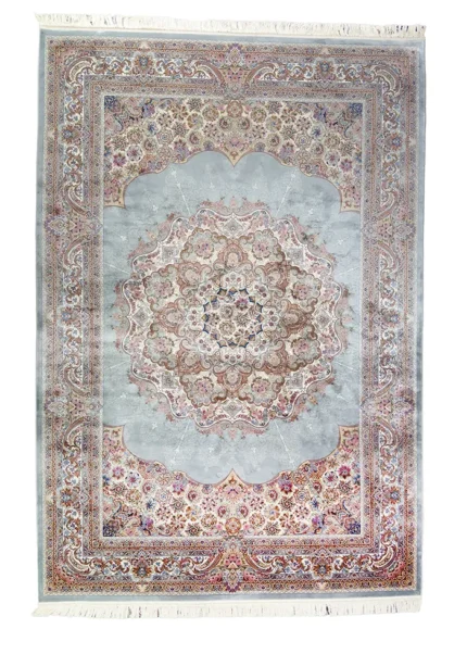 Gray and Pink Silk Persian Rug Vanda Pattern 7 x 9