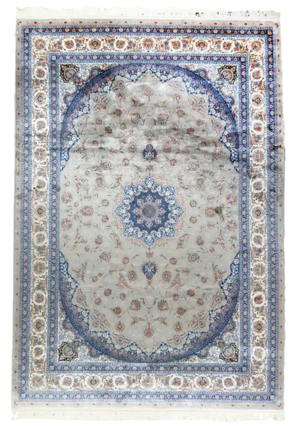 Gray and Blue Silk Persian Rug Espadana Pattern