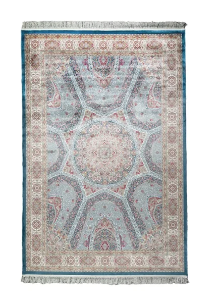 Blue and Pink Silk Persian Rug Elham Pattern 5 x 8