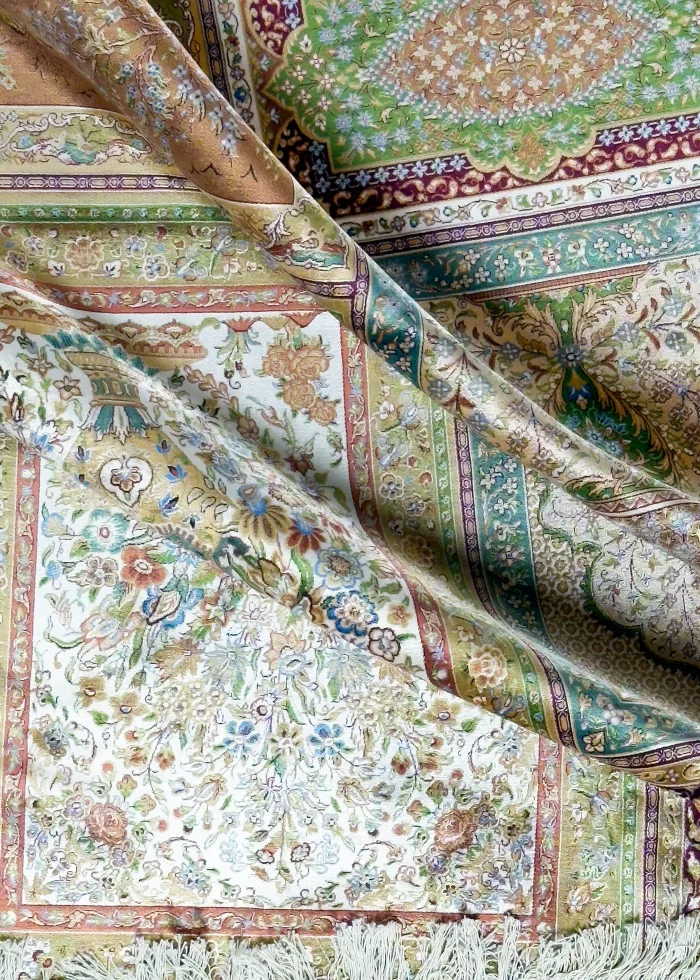 Green Silk Persian Rug Tile 8 x 10