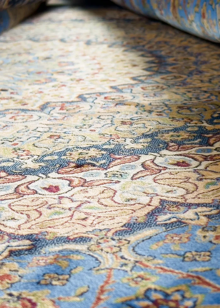 Blue and Beige Silk Persian Rug Espadana 8 x 10