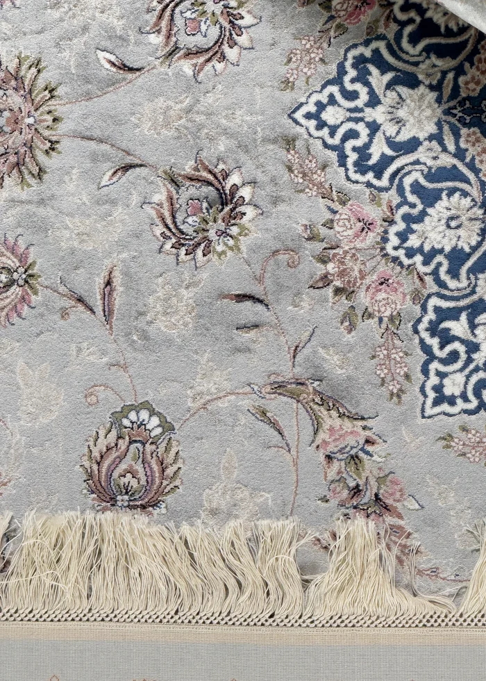 Gray and Blue Silk Persian Rug Espadana Pattern 7 x 9