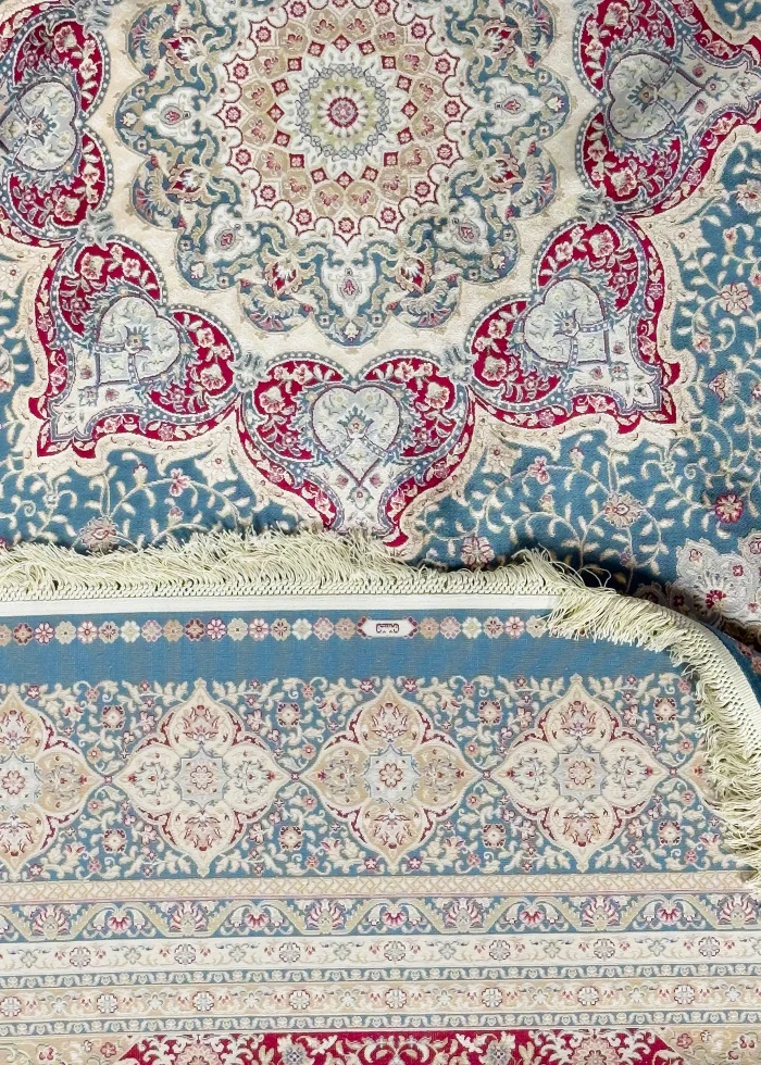 Red and Blue Silk Persian Rug Whisper Pattern 7 x 9
