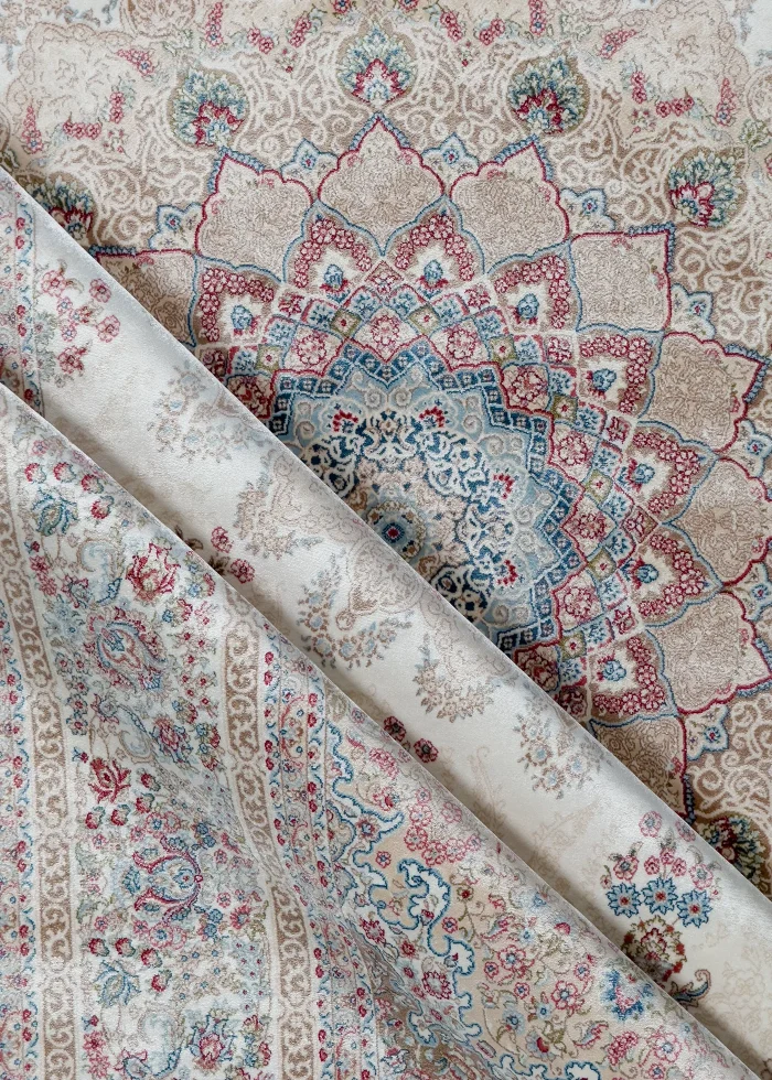 Beige and Red Silk Persian Rug Vanda Pattern 5 x 8