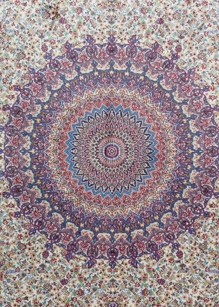 Blue and Beige Silk Persian Rug Golestan Pattern 5 x 8
