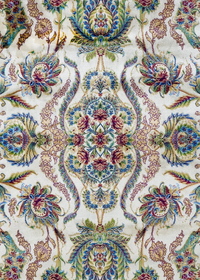 Beige and Green Silk Persian Rug Afshan Pattern 4 x 6