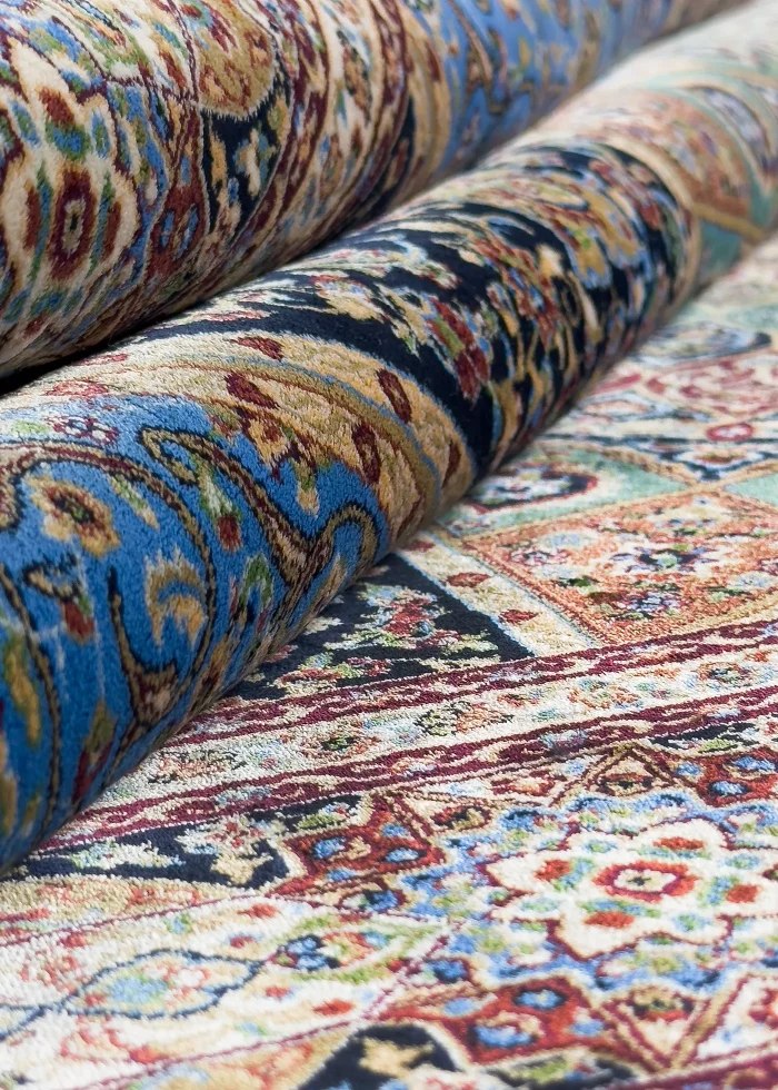 Black and Blue Silk Persian Rug Elham Pattern 4 x 6