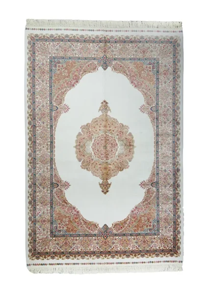 White and Pink Silk Persian Rug Faraz Pattern 5 x 8