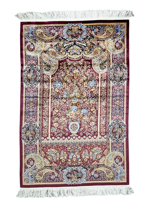 Red Silk Persian Rug Mehrab Pattern 3 x 5