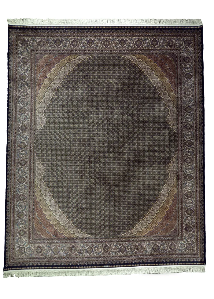 Brown Silk Persian Rug Fish Pattern 8 x 10