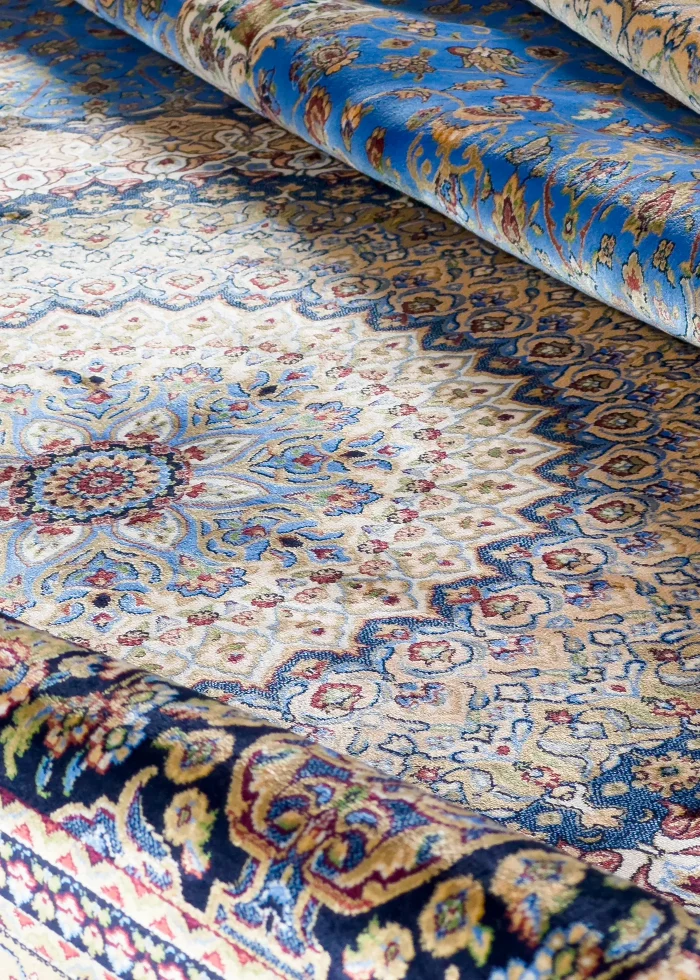 Blue and Beige Silk Persian Rug Espadana 8 x 10