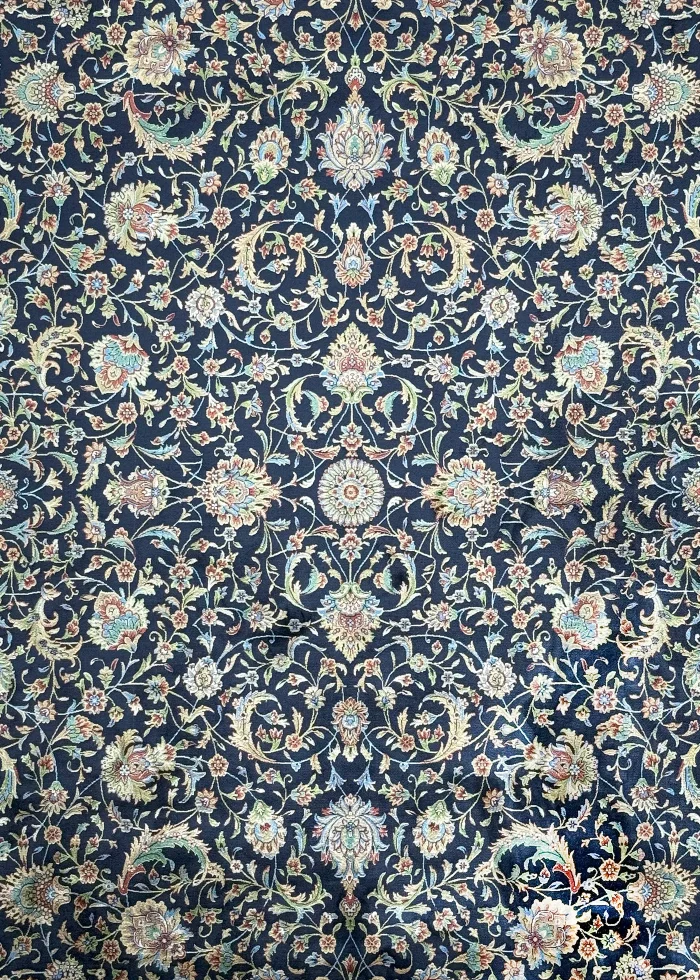 Blue and Beige Silk Persian Rug Ekbatan 8 x 10