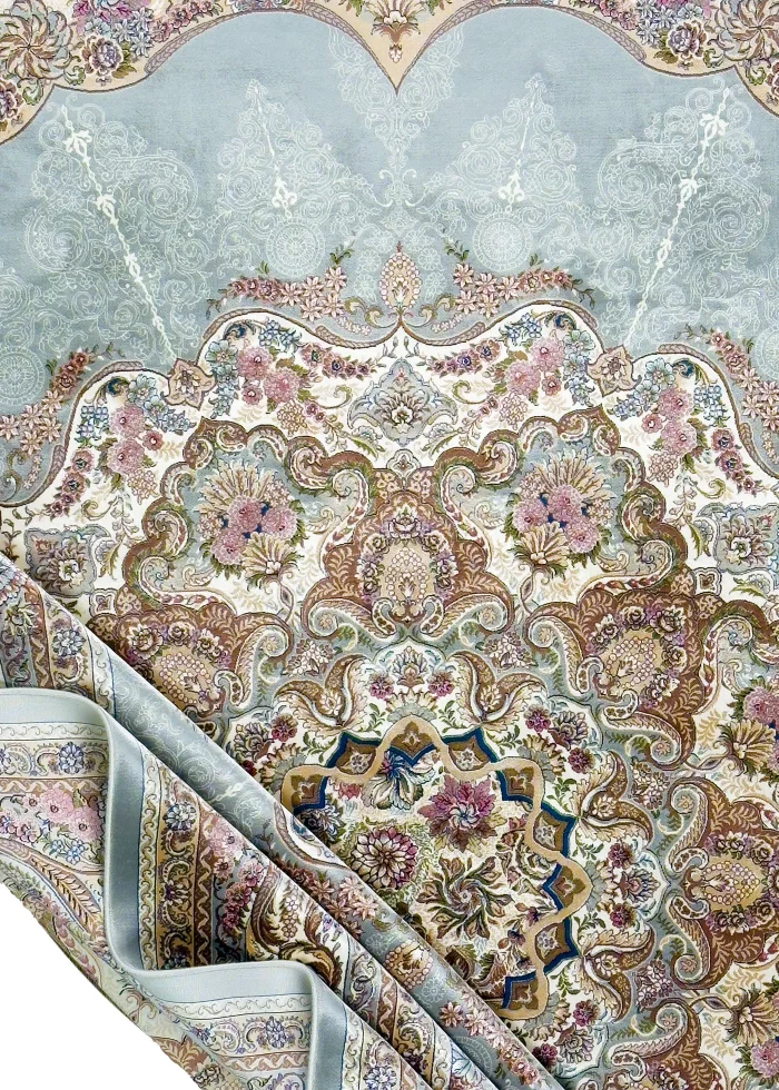 Gray and Pink Silk Persian Rug Vanda Pattern 7 x 9