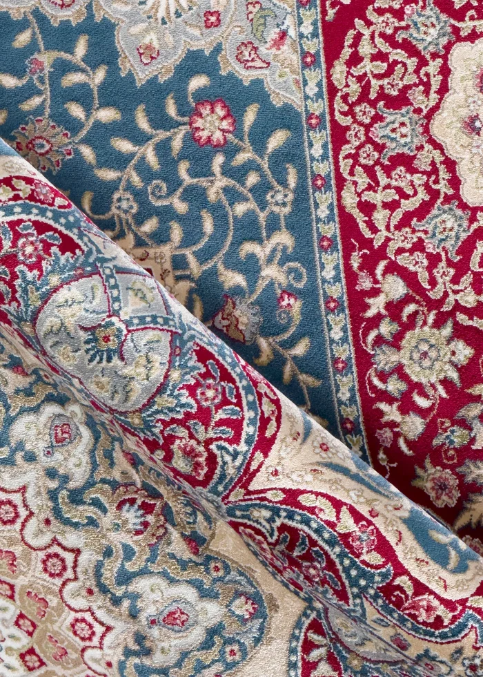 Red and Blue Silk Persian Rug Whisper Pattern 7 x 9