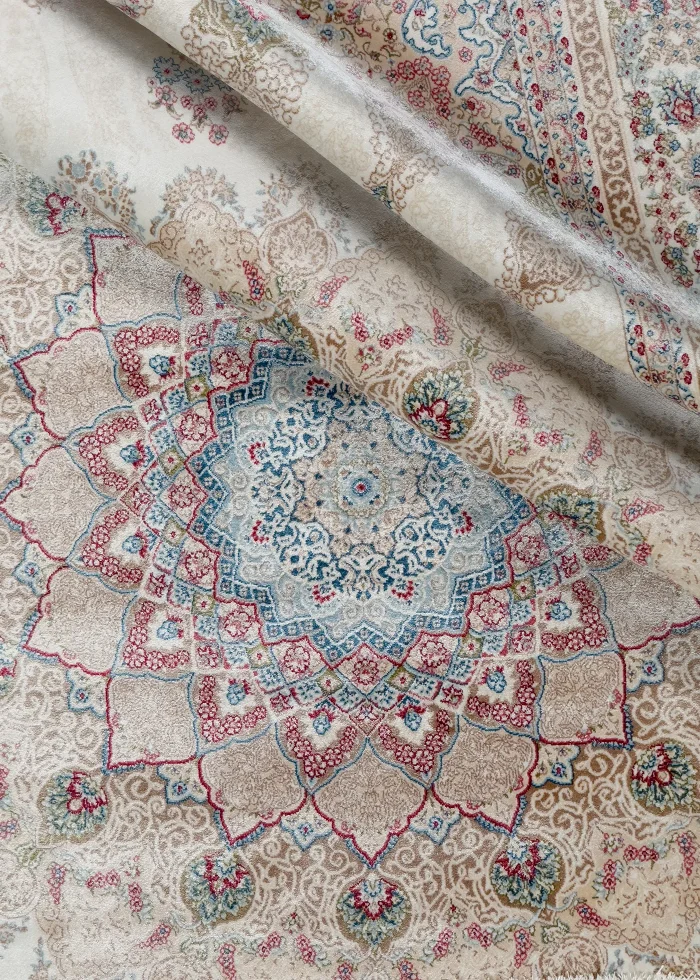 Beige and Red Silk Persian Rug Vanda Pattern 5 x 8