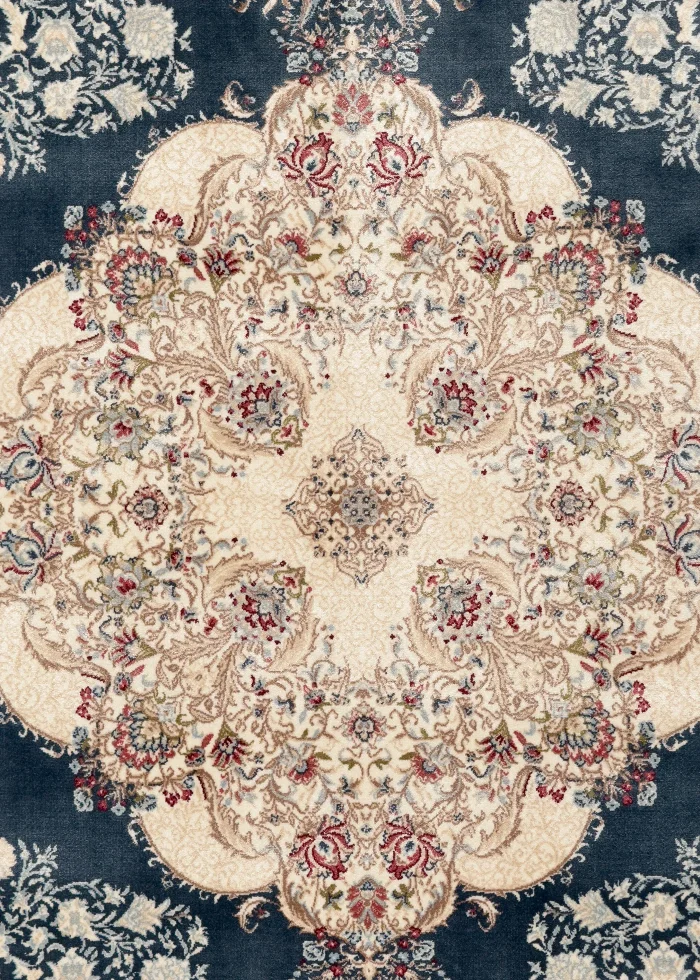 Blue and Beige Silk Persian Rug Shah Abbas Pattern 5 x 8