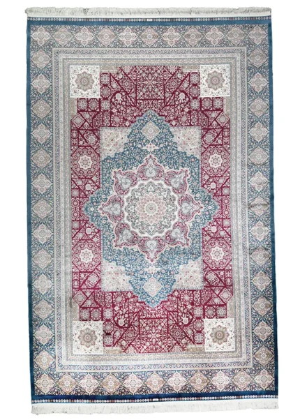 Red and Blue Silk Persian Rug Whisper Pattern 7 x 9