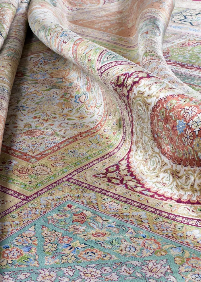 Green Silk Persian Rug Tile 8 x 10