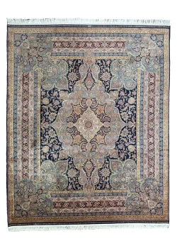 Beige and Black Silk Persian Rug Mahoor 8 x 10