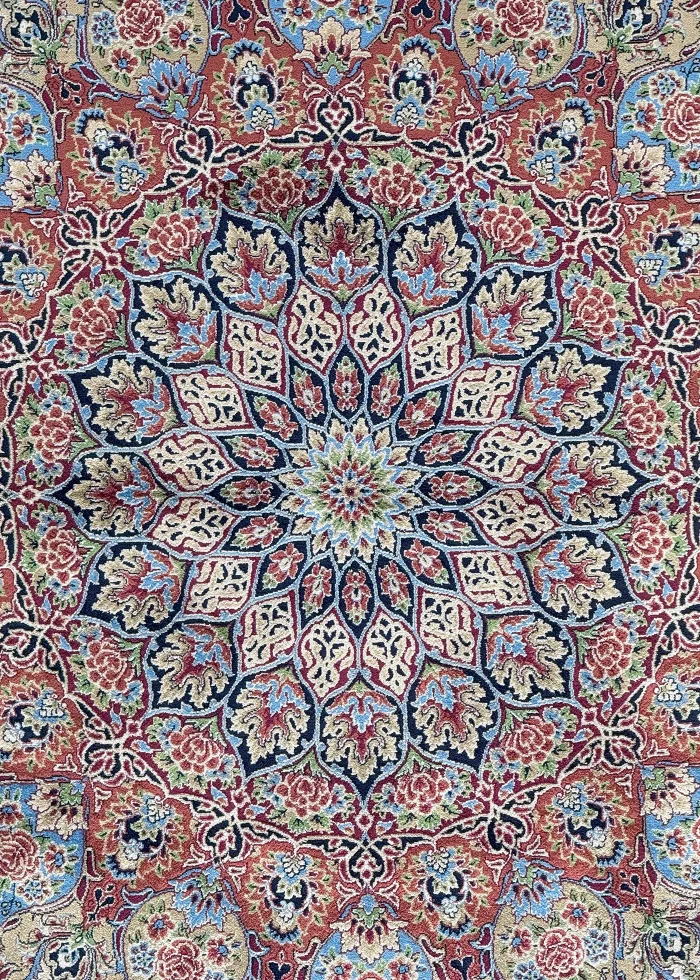 Beige and Red Silk Persian Rug Shah Abbasi 8 x 10