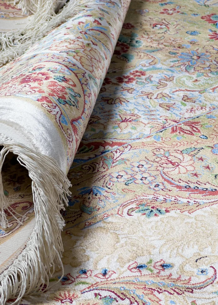 Beige Silk Persian Rug Toranj 8 x 10