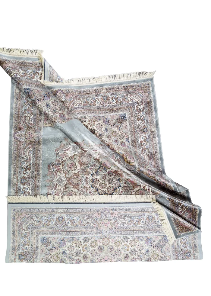 Gray and Pink Silk Persian Rug Vanda Pattern 7 x 9