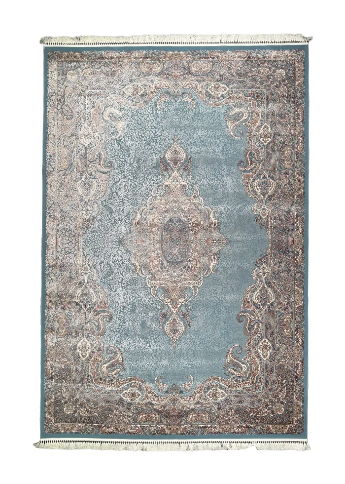 Blue and Beige Silk Persian Rug Faraz Pattern 7 x 9