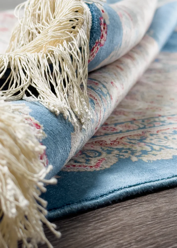 Blue and Pink Silk Persian Rug Faraz Pattern 7 x 9