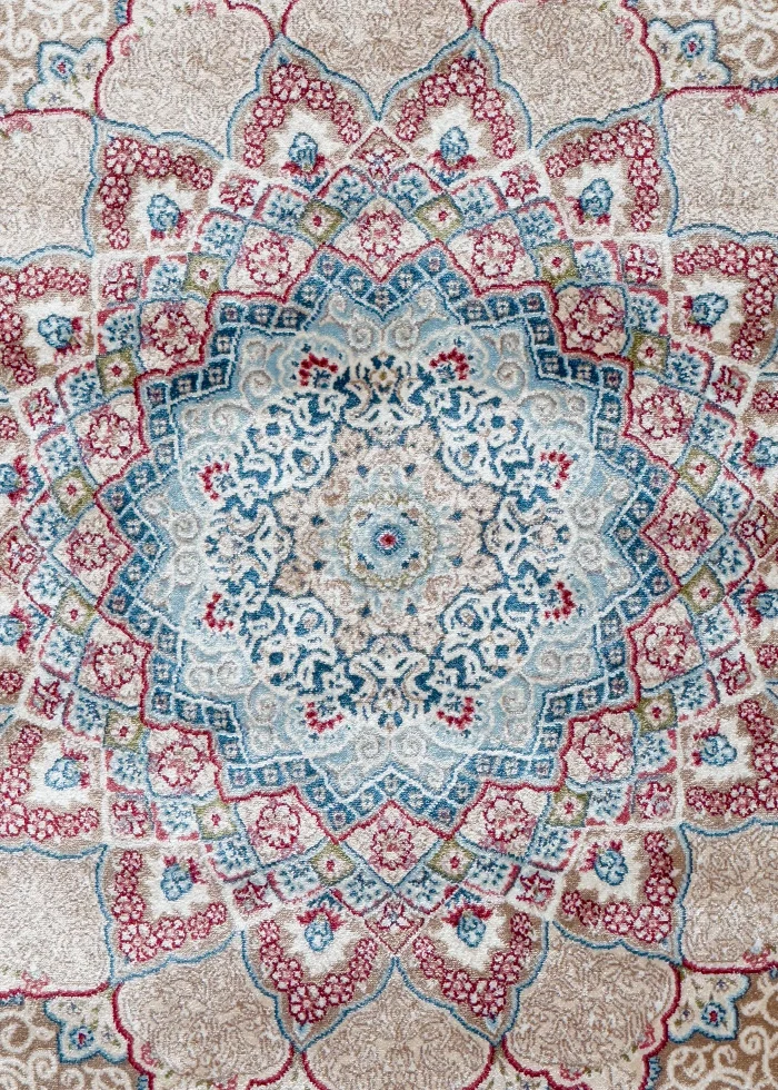 Beige and Red Silk Persian Rug Vanda Pattern 5 x 8