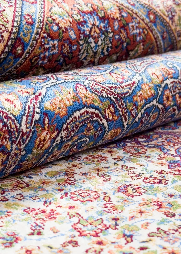 Blue and Beige Silk Persian Rug Golestan Pattern 5 x 8
