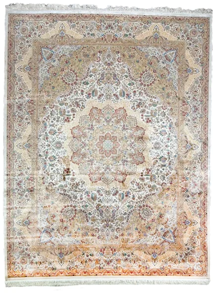 Beige Silk Persian Rug Toranj 8 x 10