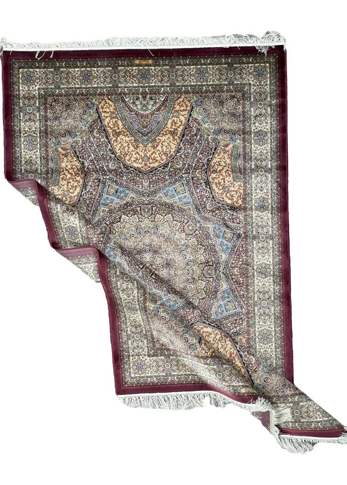 Red and Blue Silk Persian Rug Elham Pattern 4 x 6